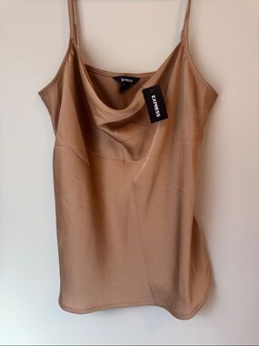Express Satin Cowl Neck Camisole in Camel
